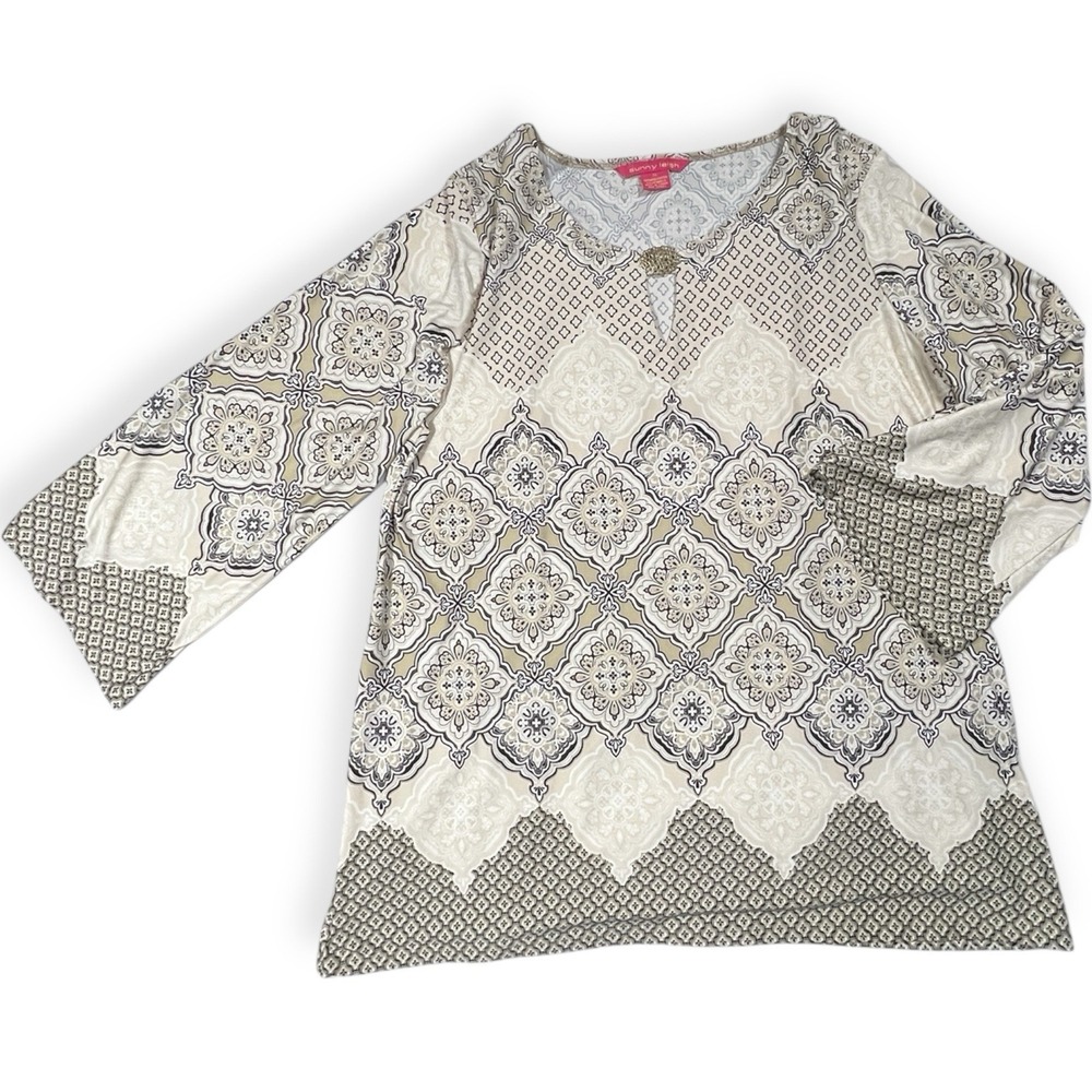 Sunny Leigh Multicolored Long Sleeve Pullover Blouse Size XL Polyester Mandalas
